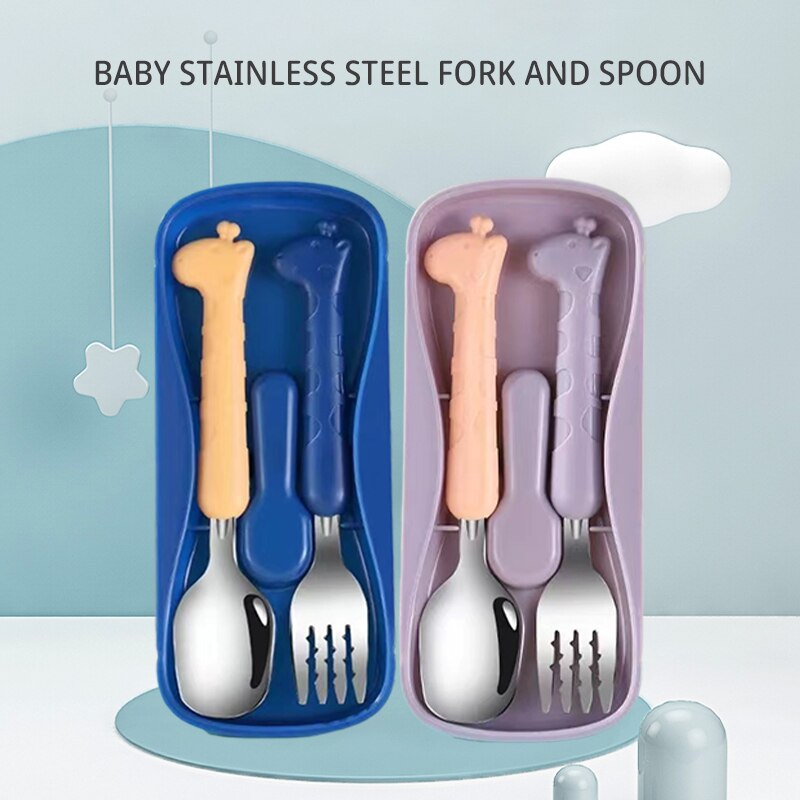 Baby Food Utensil - 2PCS子供用食器304食品グレードのステンレス鋼のナイフとフォーク赤ちゃんの食事トレーニング用品