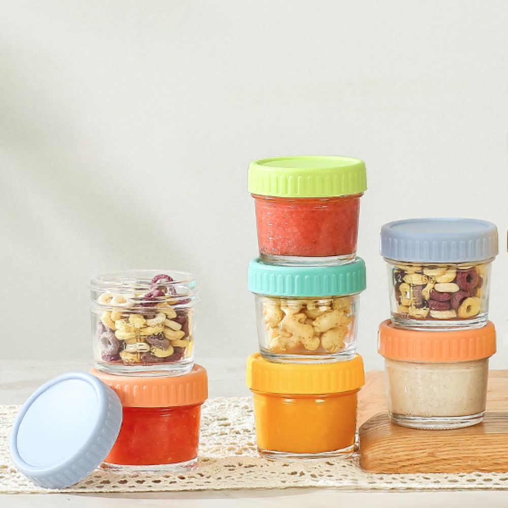 Baby Food Jars - 6 個メイソンジャーガラスベビーフードジャー蓋付きスケール付きディップソースカップ密封された漏れ防止サラダドレッシング容器蜂蜜