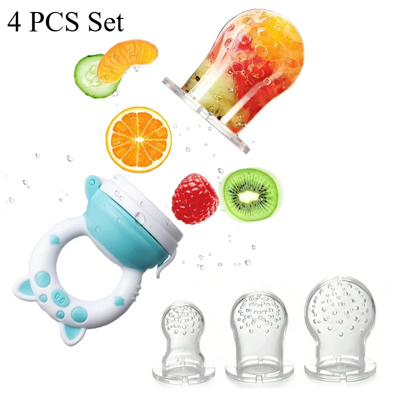 Baby Food Diet - 4個セット シリコン製果物・野菜フィーダー 乳幼児用（6～36ヶ月） 食品グレード歯固め＆授乳用おしゃぶり