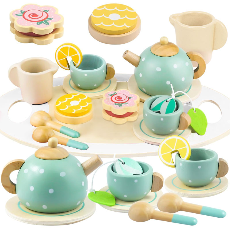 Baby Food Under 1 Year - 木製アフタヌーンティーセットおもちゃごっこ遊び食べ物学習ロールプレイゲーム幼児向け早期教育玩具女の子男の子子供向けギフト