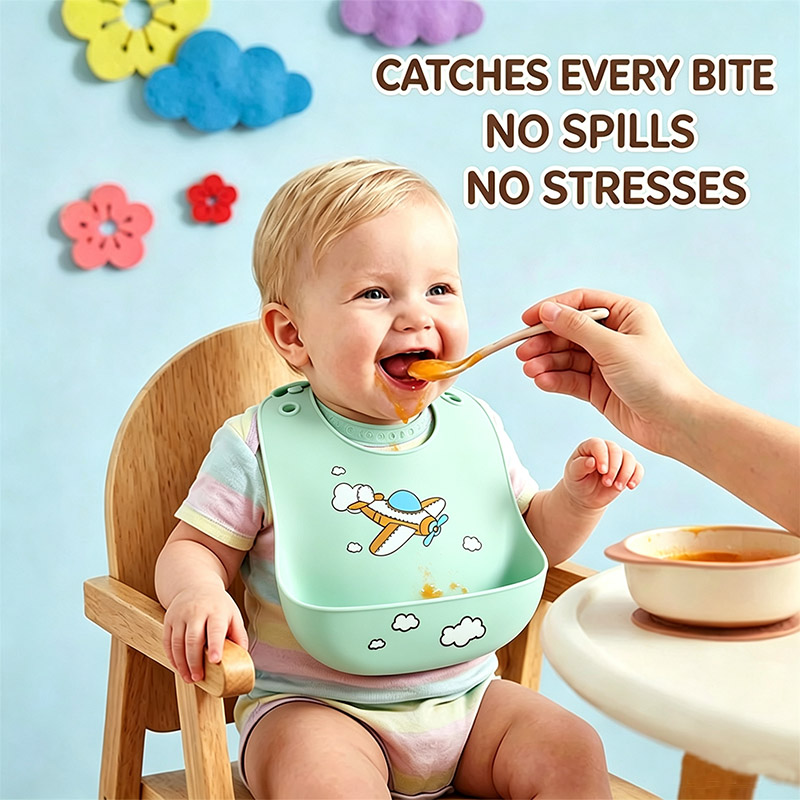Feeding Baby Food - シリコン製ベビー用食事エプロン 防水フードキャッチャーエプロン 調節可能なソフトシリコン製幼児用エプロン お手入れ簡単 乳児用食事エプロン