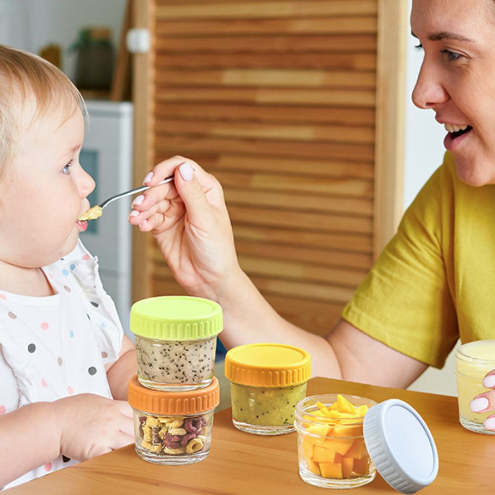 Baby Food Glass Jars - 6個入り多目的ガラス製ベビーフードジャー 蓋付き再利用可能 ディップソースカップ 目盛り付き 漏れ防止 サラダドレッシング容器