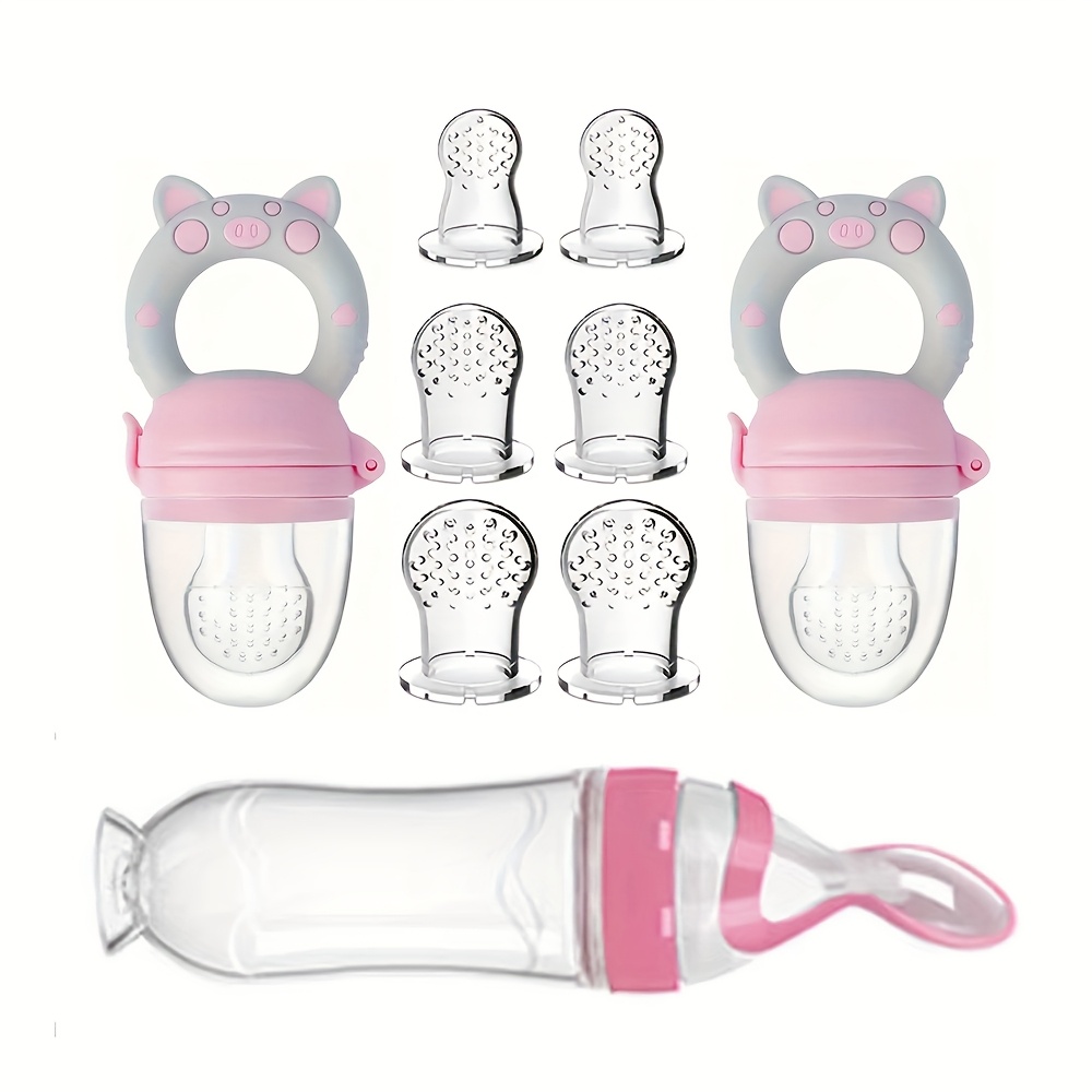 Baby Food Utensil - 9 個の給餌カトラリー: 米シリアル用のスプーンと吸盤付きシリコン哺乳瓶 1 個、果物野菜フィーダー 2