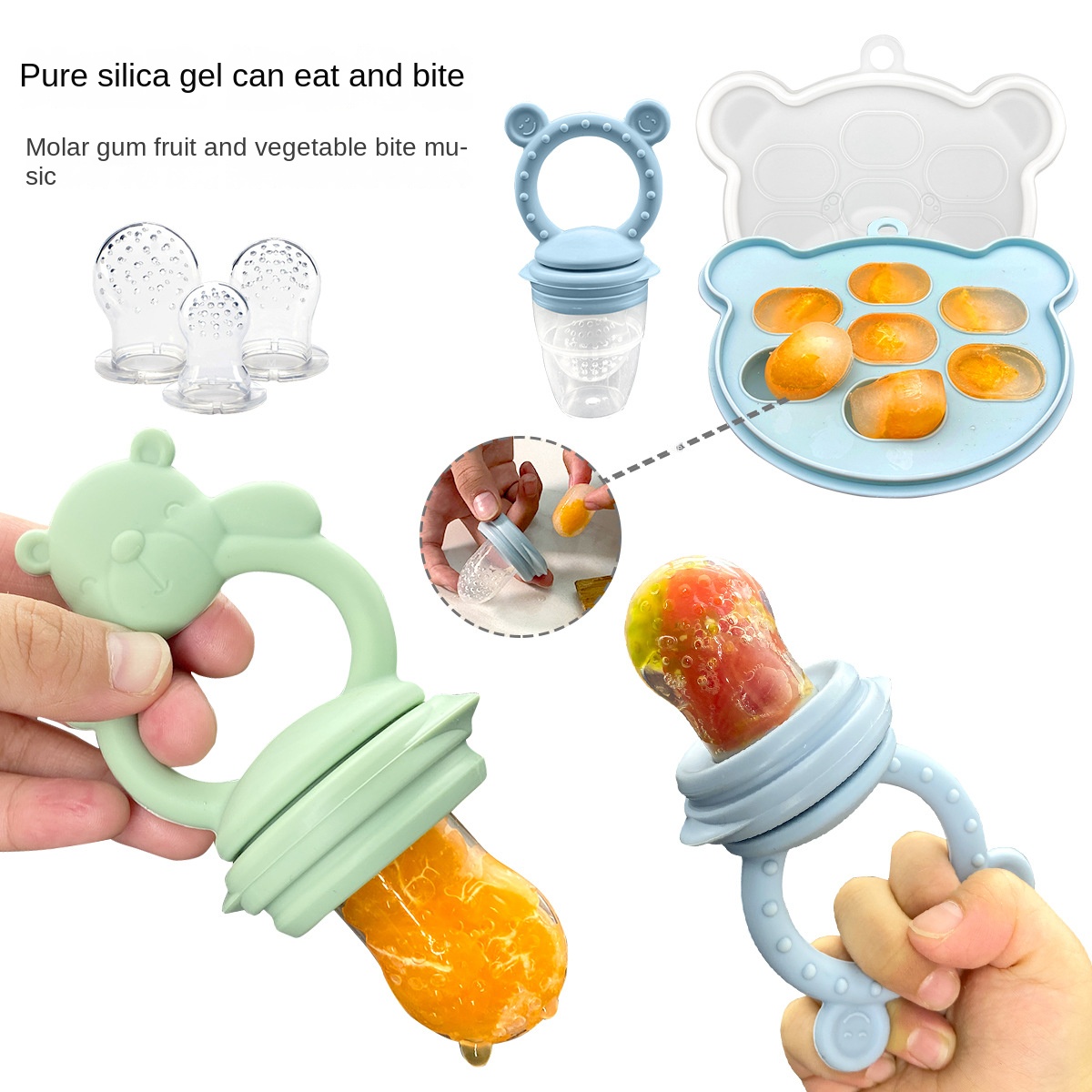 Baby Food Diet - 赤ちゃん用シリコン歯がためリング,食品グレード,環境にやさしい,おしゃぶりホルダー,フルーツキャリア