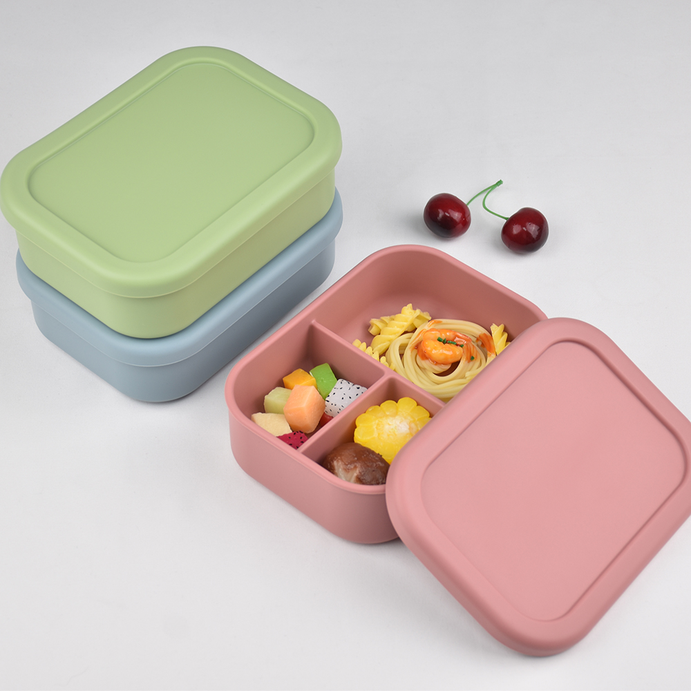3つのコンパートメントに分かれた食品グレードシリコン製弁当箱 - Baby Food Jars のレビューと価格