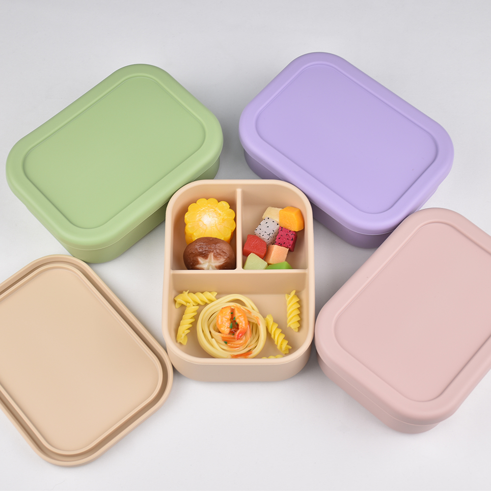 3つのコンパートメントに分かれた食品グレードシリコン製弁当箱 - Baby Food Jars のレビューと価格