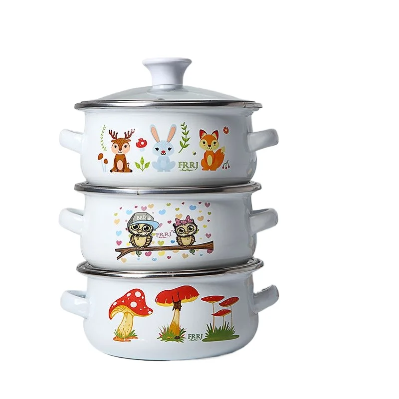 ふた付きミニエナメルスープポット、ミニチュアストックポット、 - Baby Food Healthy のレビューと価格