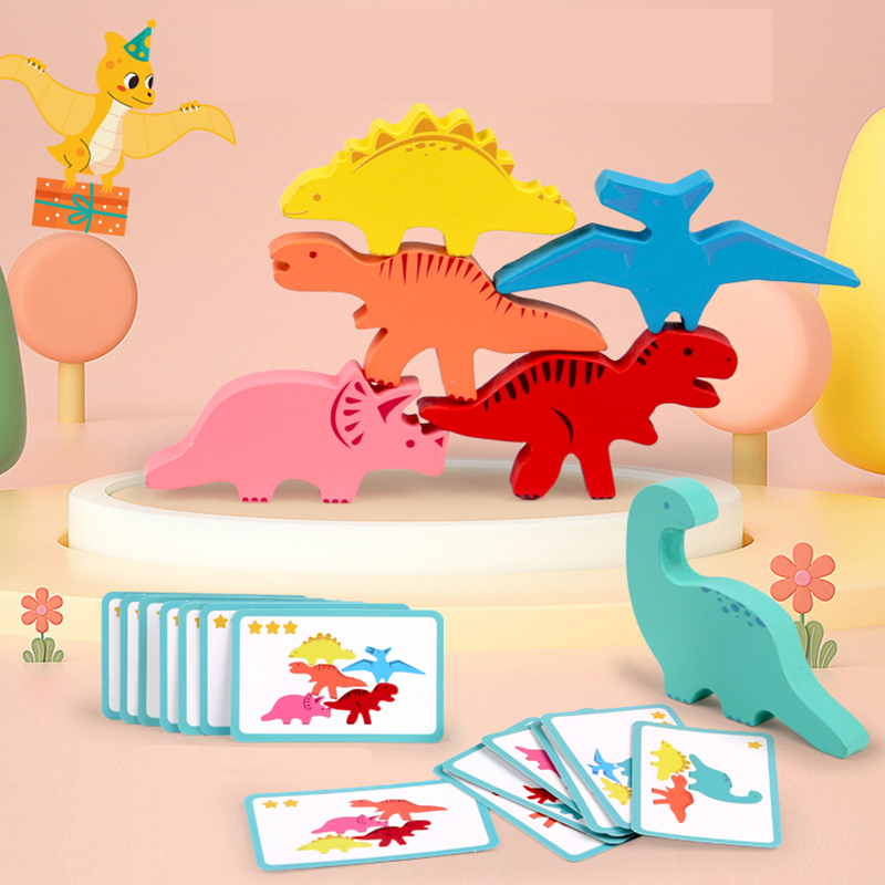木製バランスブロックのおもちゃ子供のための動物恐竜ビルディン - Baby Food Game のレビューと価格