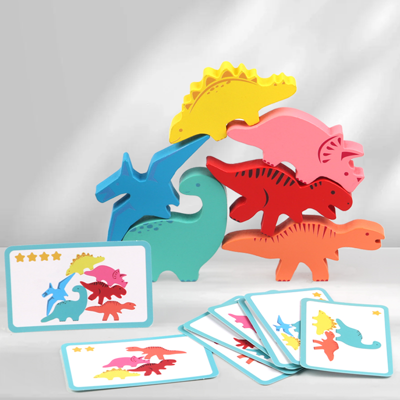 木製バランスブロックのおもちゃ子供のための動物恐竜ビルディン - Baby Food Game のレビューと価格