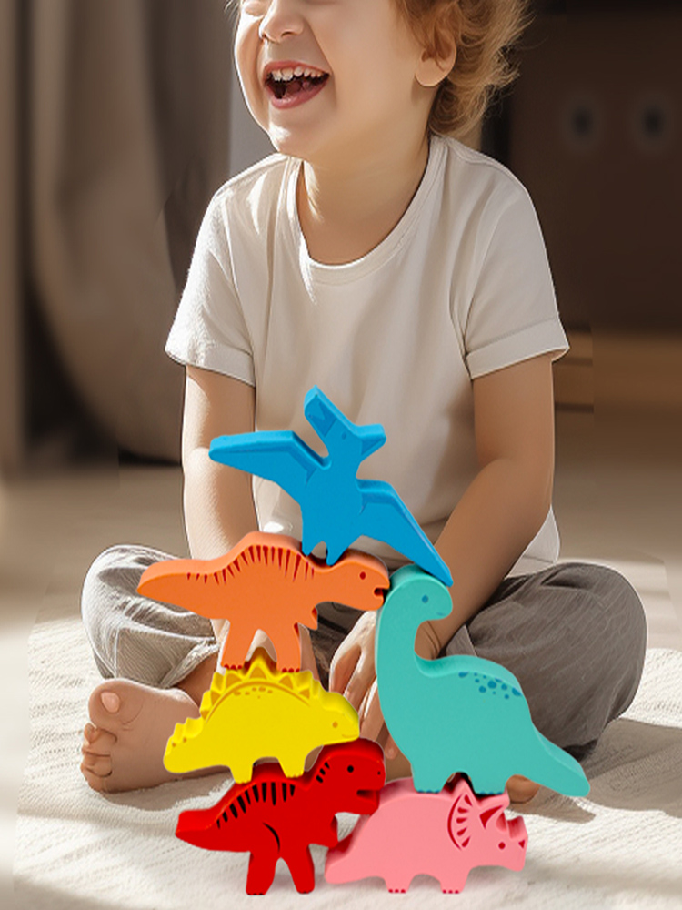 木製バランスブロックのおもちゃ子供のための動物恐竜ビルディン - Baby Food Game のレビューと価格