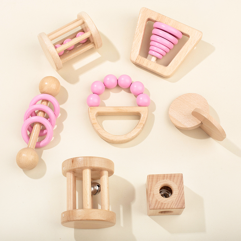 モンテッソーリ木のおもちゃカラフルなベビーガラガラセット安全 - Baby Food Under 1 Year のレビューと価格