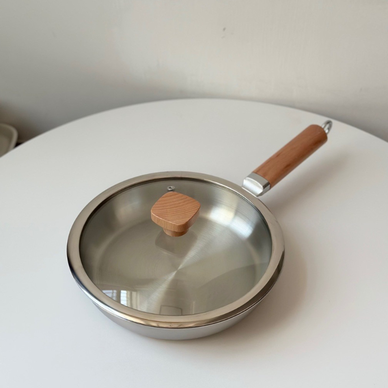 304ステンレス鋼ノンスティックフライパン、木製ハンドル付き - Baby Food Healthy のレビューと価格
