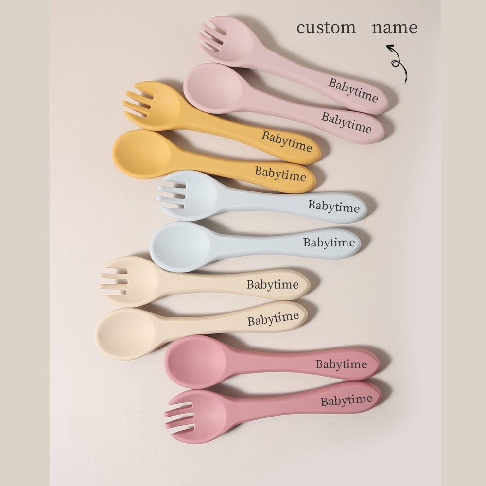 カスタムネーム入りシリコン製スプーンとフォーク1組、食品グレ - Baby Food Utensil のレビューと価格