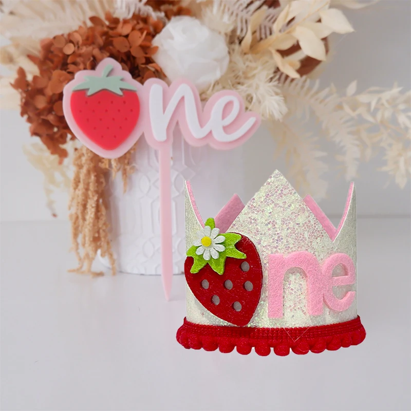 ピンクのイチゴの王冠の誕生日帽子 1 歳の赤ちゃんの誕生日パ - Baby Food Year Old のレビューと価格