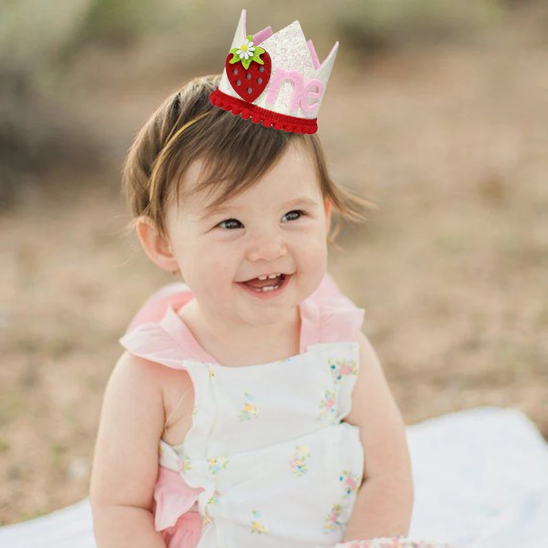 ピンクのイチゴの王冠の誕生日帽子 1 歳の赤ちゃんの誕生日パ - Baby Food Year Old のレビューと価格