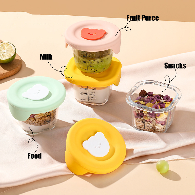 ふた付きベビーフード収納ジャー、幼児用の漏れ防止スナックピュ - Baby Food Glass Jars のレビューと価格