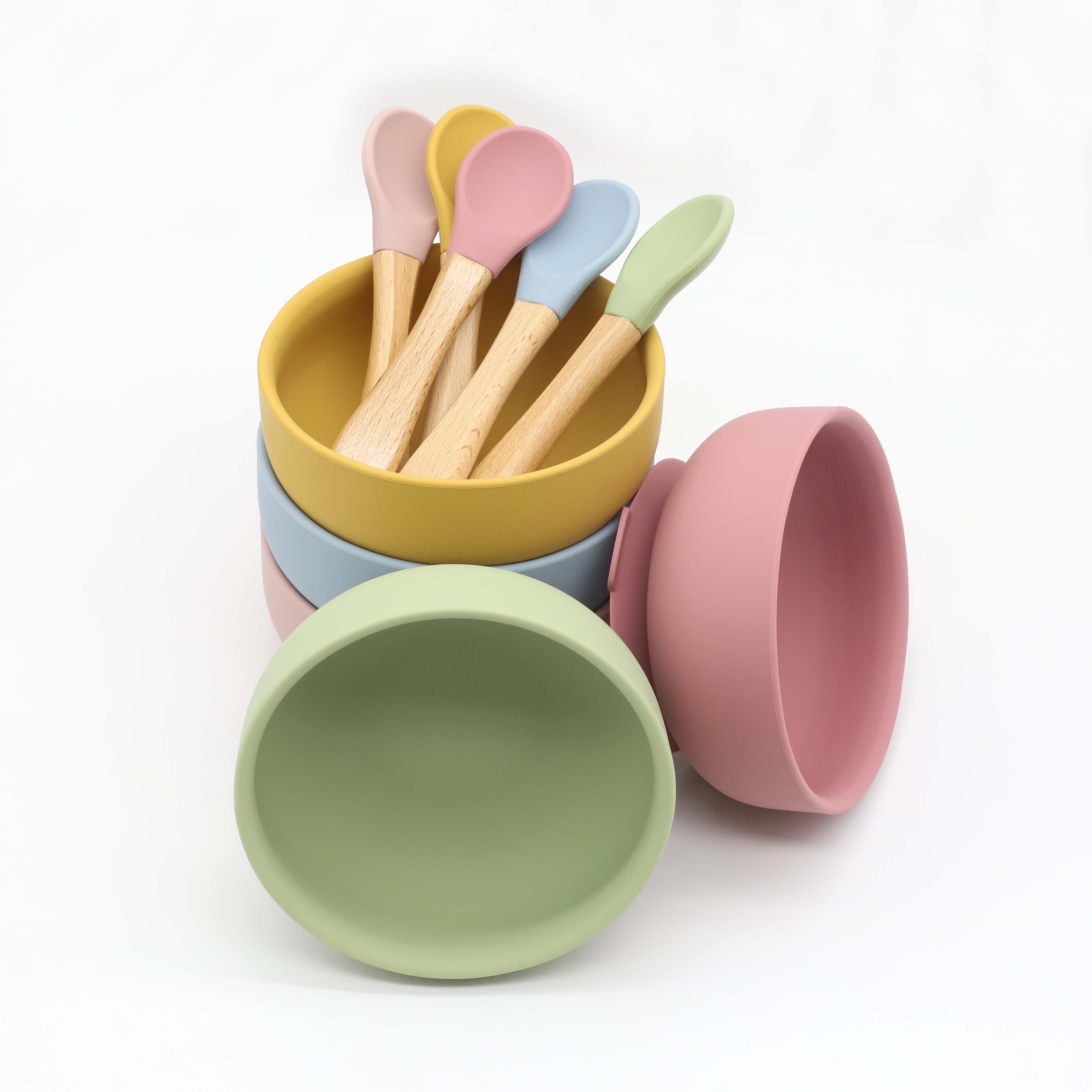 吸盤付きシリコンボウル、木製ハンドルのスプーン、ベビーフード - Baby Food Diet のレビューと価格