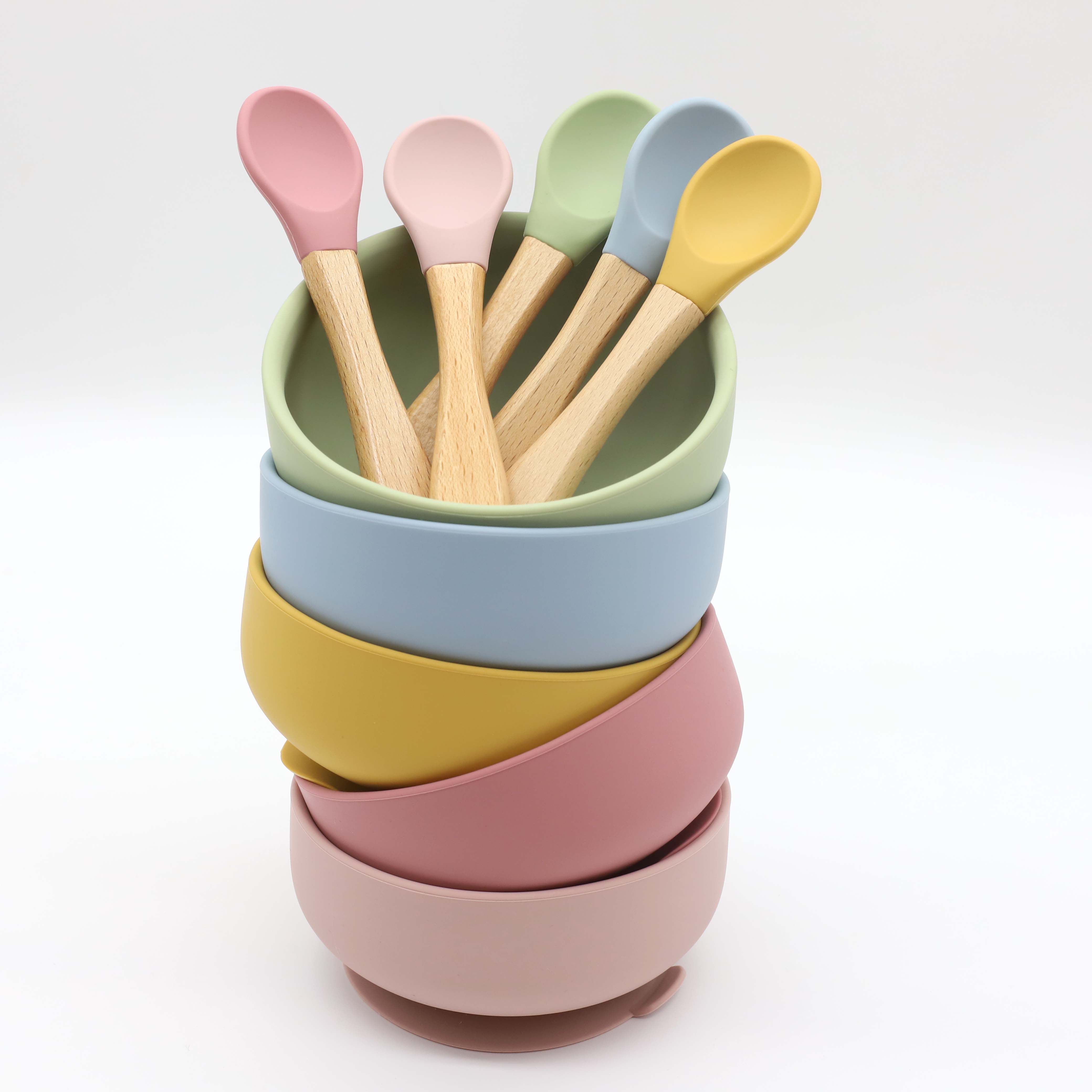 吸盤付きシリコンボウル、木製ハンドルのスプーン、ベビーフード - Baby Food Diet のレビューと価格