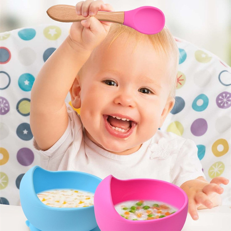 2 ピース/セットベビーシリコーンスプーンフォーク木製ハンド - Baby Food Utensil のレビューと価格