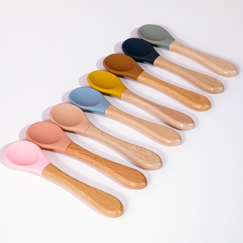 給餌木製ハンドルシリコーンスプーンベビー用品食べる土壌食品子 - Baby Food Utensil のレビューと価格